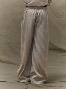 Musero Pinstripe Oversized Trousers - Grey - View 4