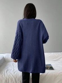 EURMUSE Dual Pocket Drop Shoulder Cardigan - Blue - View 2