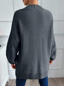 EURMUSE Cárdigan oversize de mujer con detalles de punto de cable - Gris Oscuro - Ver 4