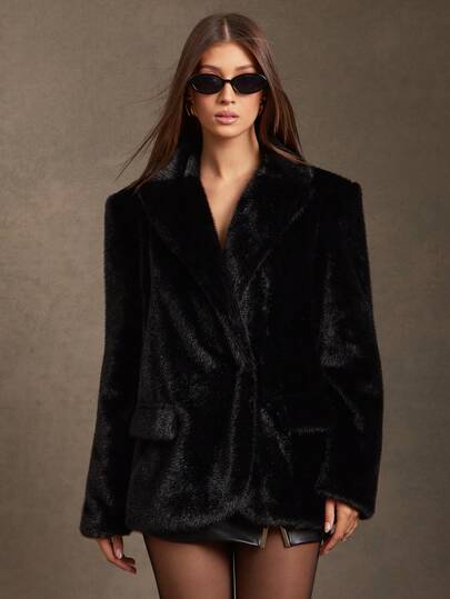 L'Amorae 女士肩部装饰人造毛皮西装外套