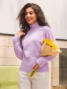 Áo len chui đầu tay raglan cổ lọ màu trơn dành cho bé gái tuổi teen - Màu tím hoa cà - Xem 5