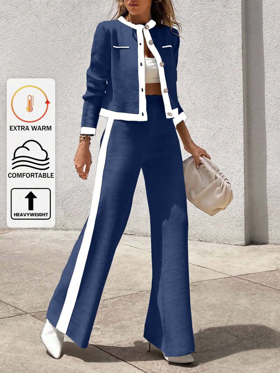 EURMUSE Women's Knitwear Cardigan & Skirt Co-Ords,Loungewear Set,Petite,Winter Clothes - Blue - View 1