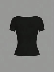 SHEIN EZwear Bộ 5 áo thun nữ cổ tròn tay ngắn màu trơn, kiểu dáng cơ bản, nhiều màu - Hồng - Xem 7