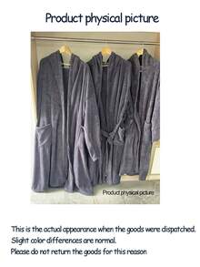 SHEIN 1pc Coral Fleece Solid Color Plush Unisex Adult Student Wearable Bathrobe, Plush Robe, Absorbent & Soft, Suitable For Home, Adult, Student, Bathing - Dark Grey - View 12