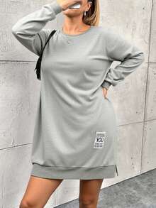 SHEIN Cottnline Vestido Casual De Talla Grande Con Detalle De Parche Y Corte En Línea A - Gris Claro - Ver 5