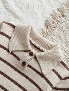 SHEIN Vintaside Kids 男婴条纹撞色针织毛衣，适合春季、秋季、冬季圣诞节、万圣节等场合穿着，秋季套头衫。 - 彩色 - 查看 4