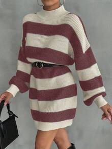 EURMUSE Vestido de suéter con caída de hombros y patrón a rayas para mujeres - Multicolor - Ver 5
