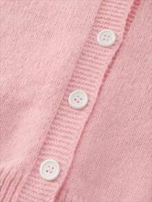 SHEIN Elladie kids 女童时尚休闲清新短款纯色连帽针织开衫，秋冬 - 粉色 - 查看 5
