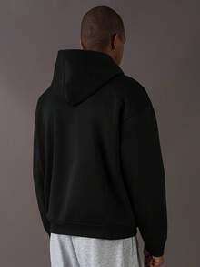 STYNVO 男士休闲字母印花连帽衫，秋冬季长袖上衣 - 黑色 - 查看 2