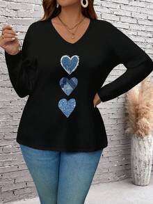 EMERY ROSE Áo thun dài tay cổ chữ V họa tiết trái tim cỡ lớn dành cho nữ - Nhiều màu - Xem 6