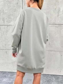 SHEIN Cottnline Vestido Casual De Talla Grande Con Detalle De Parche Y Corte En Línea A - Gris Claro - Ver 2