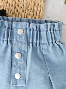 SHEIN 2 件套幼儿女童喇叭牛仔裤，休闲宽松，荷叶边腰部设计，适合上学、户外、街头、派对、日常穿着、度假、通勤、秋冬