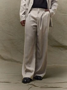 Musero Pinstripe Oversized Trousers - Grey - View 2