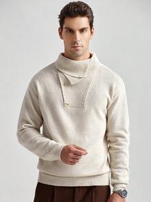 Manfinity CityGents Men's Casual Solid Color Turtleneck Sweater, Autumn/Winter, Long Sleeve Top - Apricot - View 4