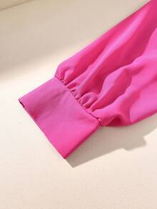 Franclia Women's Casual/Office Commute Equestrian Embroidery Elastic Drawstring Long Sleeve Shirt, Spring/Autumn - Hot Pink - View 3