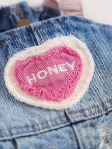 PETSIN 1pc Pet Dress, Cat And Dog Universal Clothes, Cute Embroidered Love Suspender Dress, Retro Blue Dress - 藍色 - 查看 7