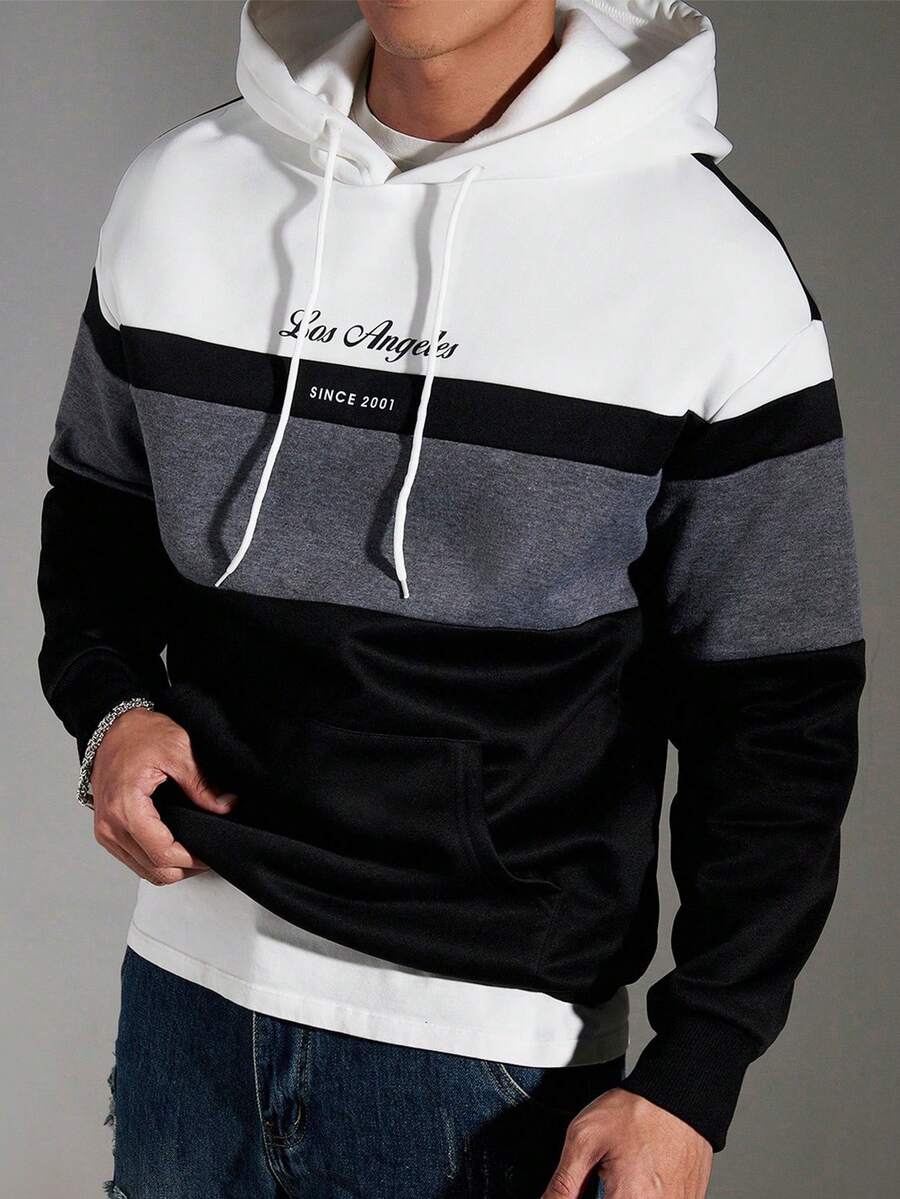 Manfinity CasualCool 男士成熟休闲风流行INS撞色拼接字母连帽衫，适合户外聚会、外出、工作、遛狗等场合，也是送给男友/老公、周年纪念日的理想礼物。白色拼接连帽衫，复古风设计师款男士连帽衫，休闲套头衫，秋冬季必备。 - 彩色 - 查看 1