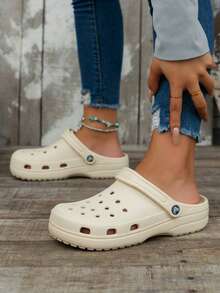 Sandalia tipo clogs unisex ligera transpirable punta redonda con correa ajustable estilo casual para casa y exterior - Beis - Ver 3