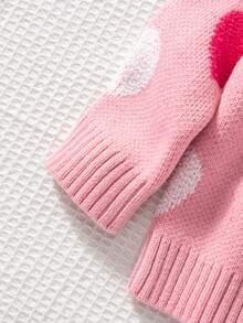 SHEIN Playful Pals 女婴圆领长袖可爱爱心图案套头毛衣，秋冬款 - 粉色 - 查看 6