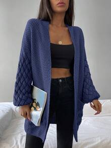 EURMUSE Dual Pocket Drop Shoulder Cardigan - Blue - View 5