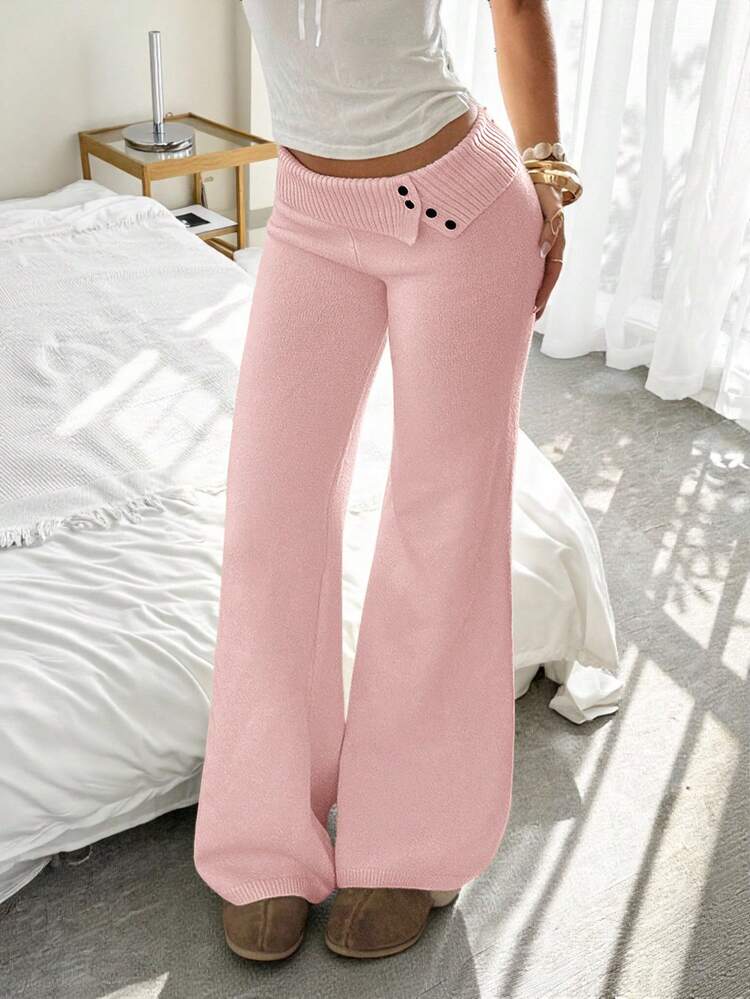 CovetEZ Pantalon tricoté ample de couleur unie pour femmes, vêtements d'automne et d'hiver