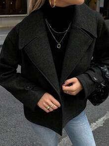 EMERY ROSE Women's Oversized Lapel Decorated Button Long Sleeve Casual Loose Overcoat Fall Winter Cloth For Women - Black - View 6