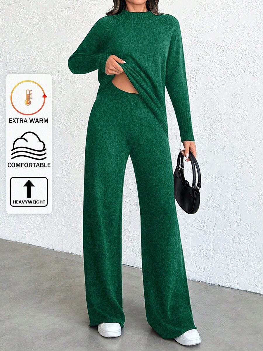 SHEIN Tall 2 pièces/set Pull tricoté à encolure montante et manches raglan pour femmes