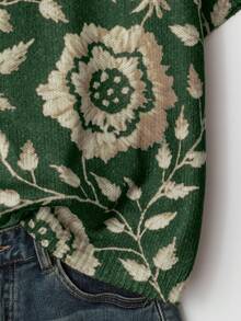 Linhara كنزة صوفية كاجوال قصيرة الأكمام مطبوعة بطبعات عشوائية للنساء ذوات الحجم الكبير، بياقة مستديرة وتريكو ملون، مناسبة للخريف والشتاء