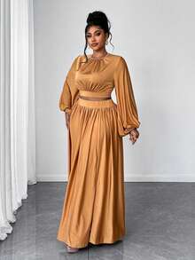 Maweii Plus Size Women's Elegant And Simple Party Solid Color Casual Simple Knitted Two-Piece Set - Yellow - View 4