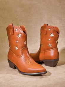 SHUZIA Giày bốt cổ ngắn mũi nhọn họa tiết thêu phong cách cao bồi miền Tây quyến rũ dành cho nữ - Màu Tím - Xem 2