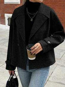 EMERY ROSE Women's Oversized Lapel Decorated Button Long Sleeve Casual Loose Overcoat Fall Winter Cloth For Women - Black - View 4