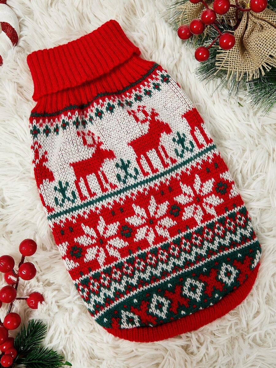 PETSIN 1 Áo len Giáng sinh cho thú cưng mèo và chó họa tiết nai sừng tấm hình học Fair Island thời trang Jacquard cổ điển co giãn thoải mái ấm áp cho chó - Nhiều màu - Xem 1