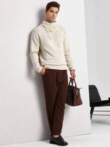 Manfinity CityGents Men's Casual Solid Color Turtleneck Sweater, Autumn/Winter, Long Sleeve Top - Apricot - View 3