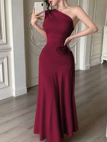 Modelyn 1 chiếc váy ôm dáng xếp ly không tay dành cho nữ, màu trơn - Màu Đỏ Sâu - Xem 5