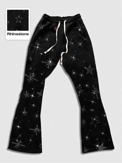 Street Life Men's Rhinestone Embellished Sweatpants, Autumn/Winter Long Pants