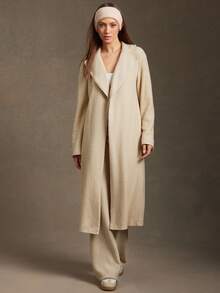 L'Amorae Women's Solid Color Lapel Long Sleeve Regular Jacket, Elegant For Autumn/Winter - Apricot - View 3