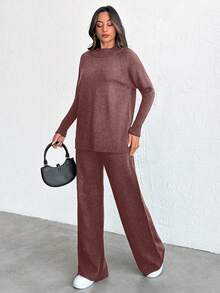 SHEIN Tall 女款假領落肩針織毛衣 2件/套，小碼套裝，套裝，小碼，冬季衣物，高個女性 - 藕粉色 - 查看 7
