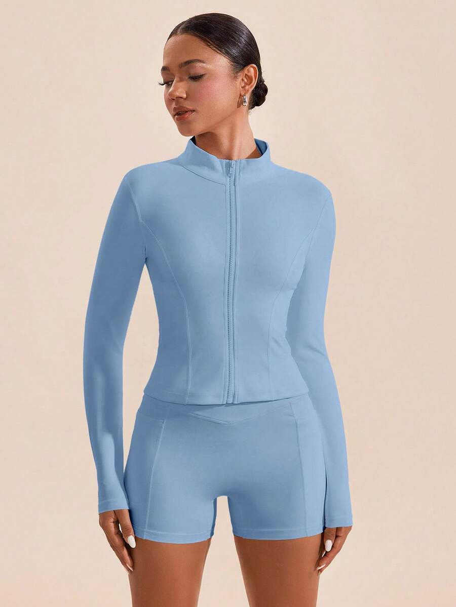 VARSIVA 女式高领长袖紧身运动套装 - 藍色 - 查看 1