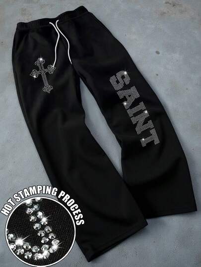 SHEIN Women's Letter & Flame Print Drawstring Waist Loose Fit Casual Sweatpants