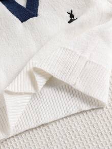 Souflis Souflis 2 pièces Ensemble pull, Pull élégant de style français tricoté avec blocs de couleurs et mignon lapin brodé + Jupe tricotée - Bleu marine - Voir 6