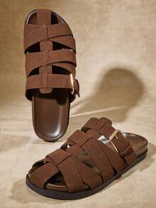 SHUZIA Giày lười đế bằng dệt phong cách La Mã cổ điển dành cho nữ - Màu nâu Sô-cô-la - Xem 2