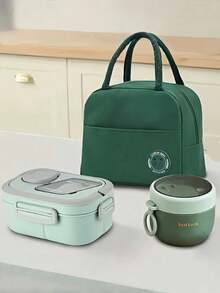 3pcs Lunch Box Set, Including Lunch Box, Insulated Bag, Breakfast Cup, Suitable For Work, School, And Outdoor Transportation, Lunch Box, Salad Cup, Insulated Suit. Partitioned Lunch Box, Back-To-School Season Student Supplies, Lunch Box, Lunch Bag. - Multicolor - View 10