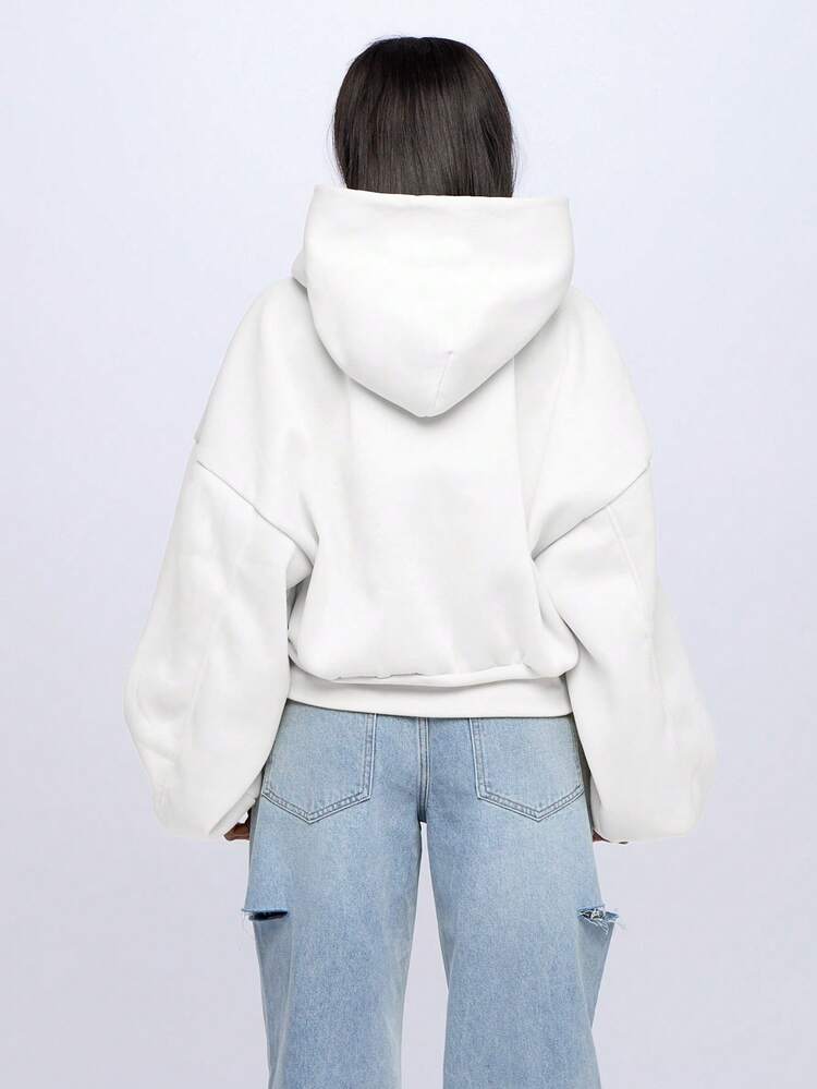SUMWON WOMEN Oversized Cropped Hooded Sweatshirt With Long Sleeves