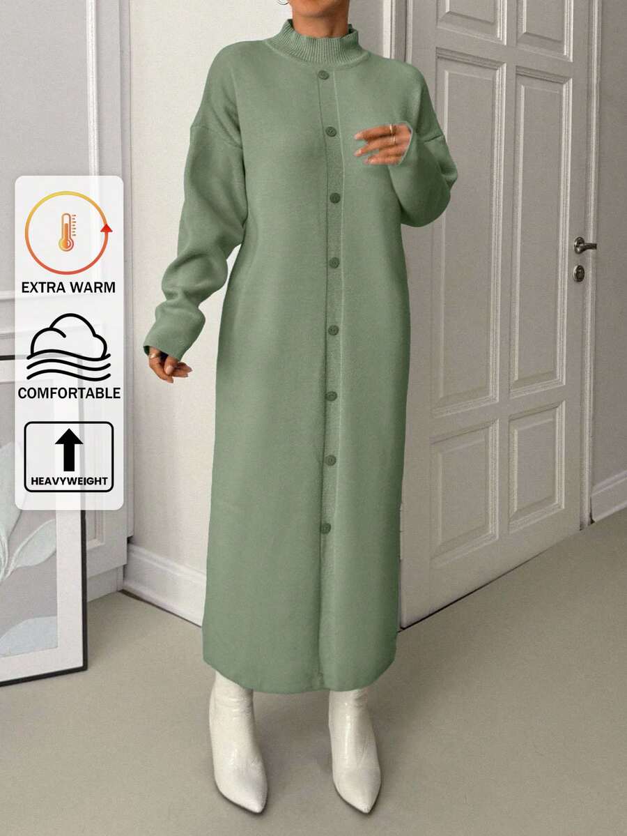 EURMUSE Đầm Maxi Cổ Lọt Khe Vai Rỗng Quá Khổ Thanh Lịch Có Nút - Màu xanh Bạc hà - Xem 1