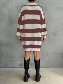 EURMUSE Vestido de suéter con caída de hombros y patrón a rayas para mujeres - Multicolor - Ver 4