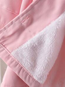 SHEIN Vintaside Kids Toddler Girls' Coffee Plush Lined Hooded Khaki Long Sleeve Jacket, Fashionable & Versatile For Autumn/Winter - Pink - View 7