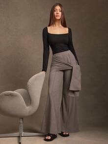 L'Amorae Women's Fashionable Sexy Backless Lace-Up Long Sleeve Top