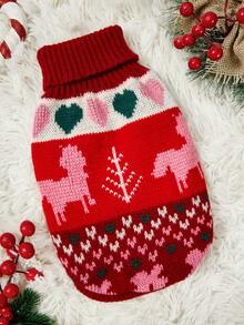 PETSIN 1 件宠物圣诞毛衣猫狗通用红色爱心几何公平岛图案提花时尚经典弹力舒适保暖狗毛衣 - 彩色 - 查看 4