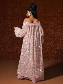 Maweii Đầm xòe tay đèn lồng dự tiệc thời trang cỡ lớn cho nữ - Bụi hồng - Xem 3