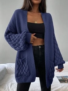 EURMUSE Dual Pocket Drop Shoulder Cardigan - Blue - View 6